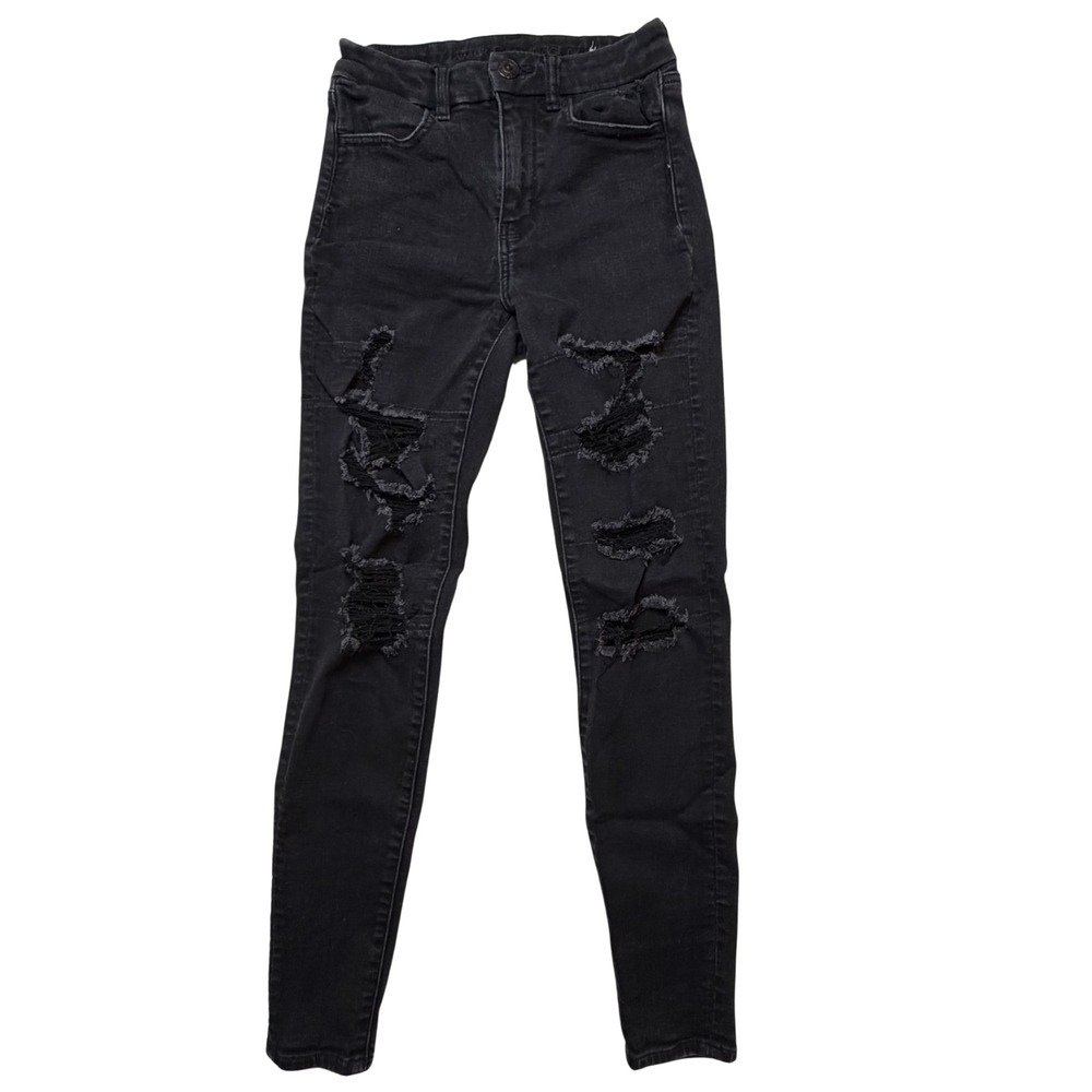 American Eagle Jeans Womens 2 Hi Rise Jegging NextLevel Stretch Black Distressed